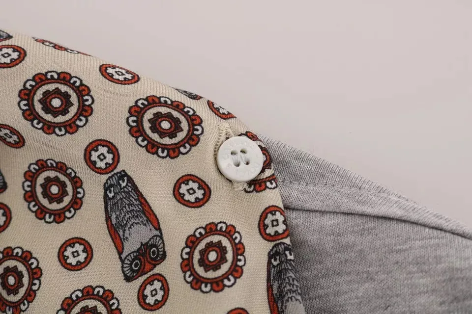 Gray Cotton Owl Silk Scarf Top T-shirt