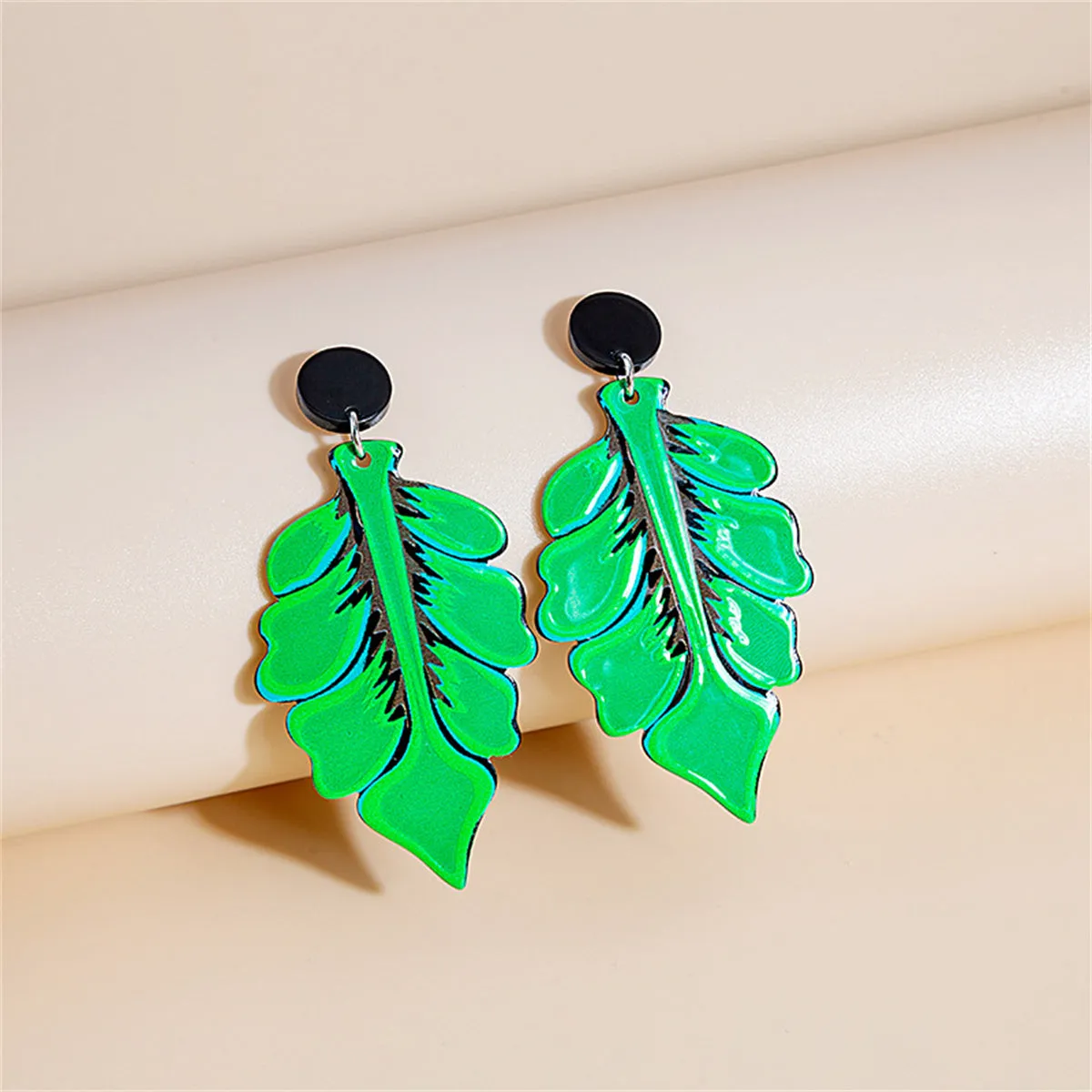 Green Acrylic & Silver-Plated Leaf Circle Drop Earrings