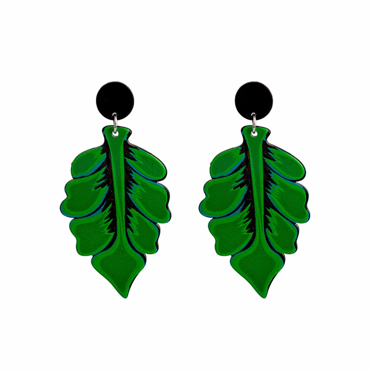 Green Acrylic & Silver-Plated Leaf Circle Drop Earrings