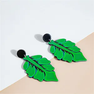 Green Acrylic & Silver-Plated Leaf Circle Drop Earrings