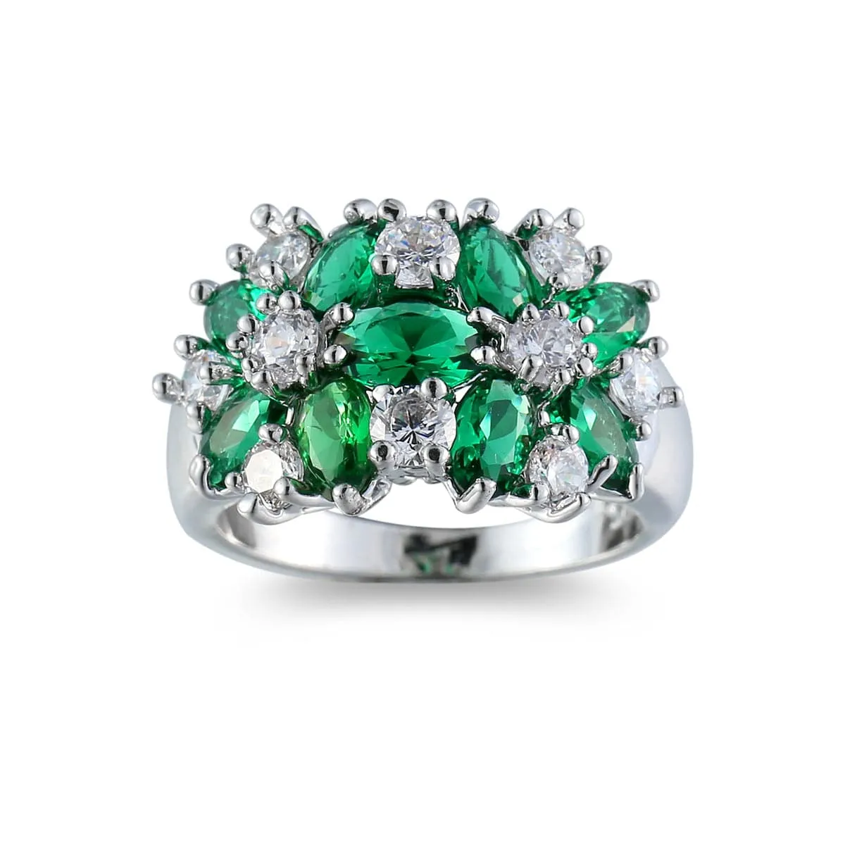 Green Cubic Zirconia & Crystal Plum Blossom Band Ring