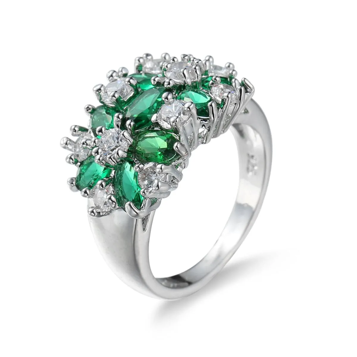 Green Cubic Zirconia & Crystal Plum Blossom Band Ring