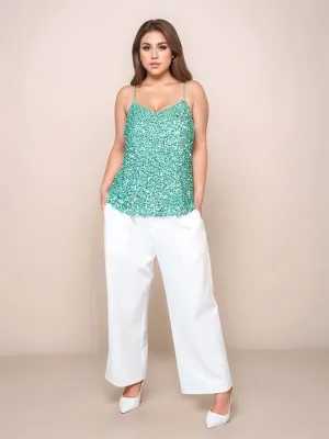 Green Sequinned Regular Fit Top