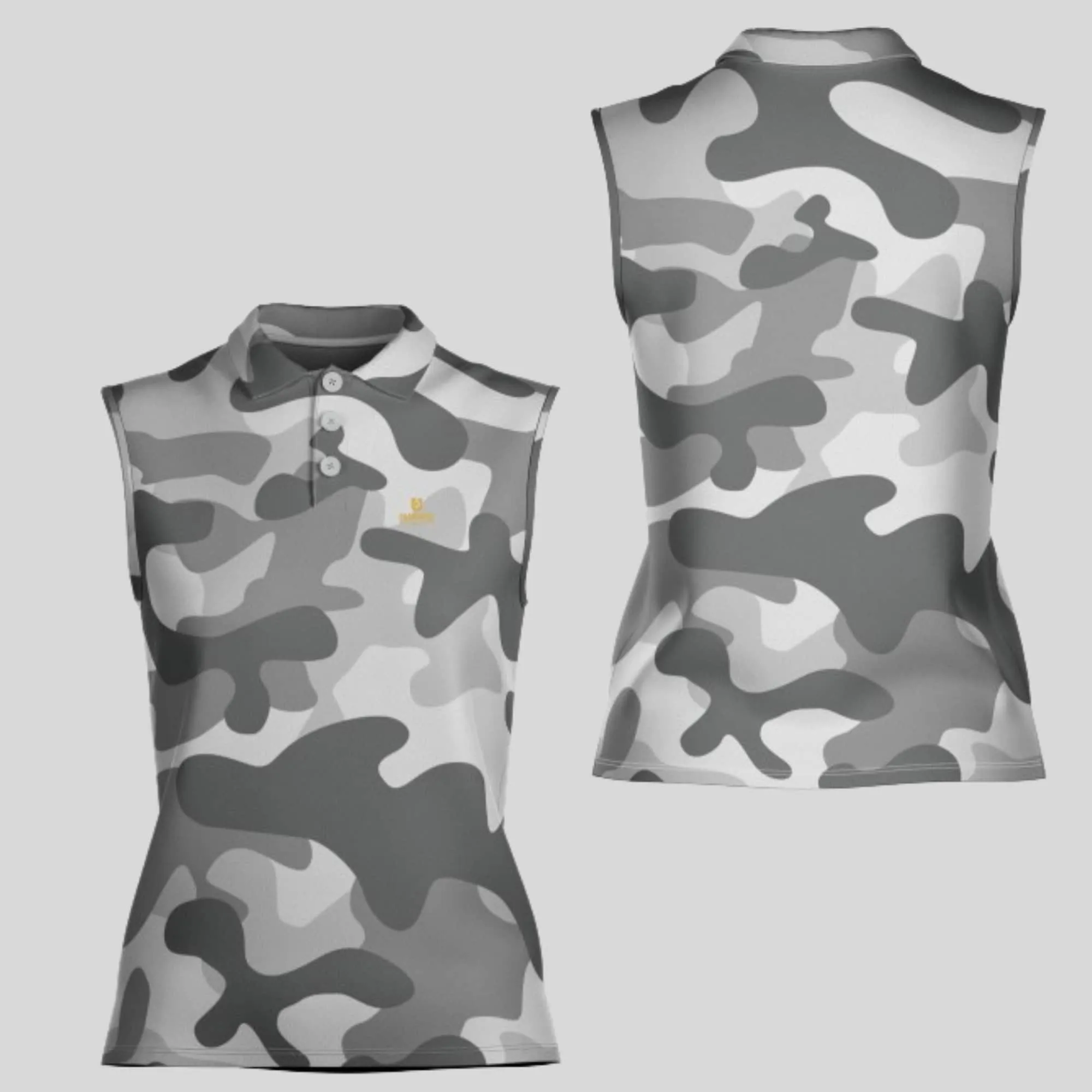 Grey Camo Sleeveless Golf Polo Shirt For Ladies