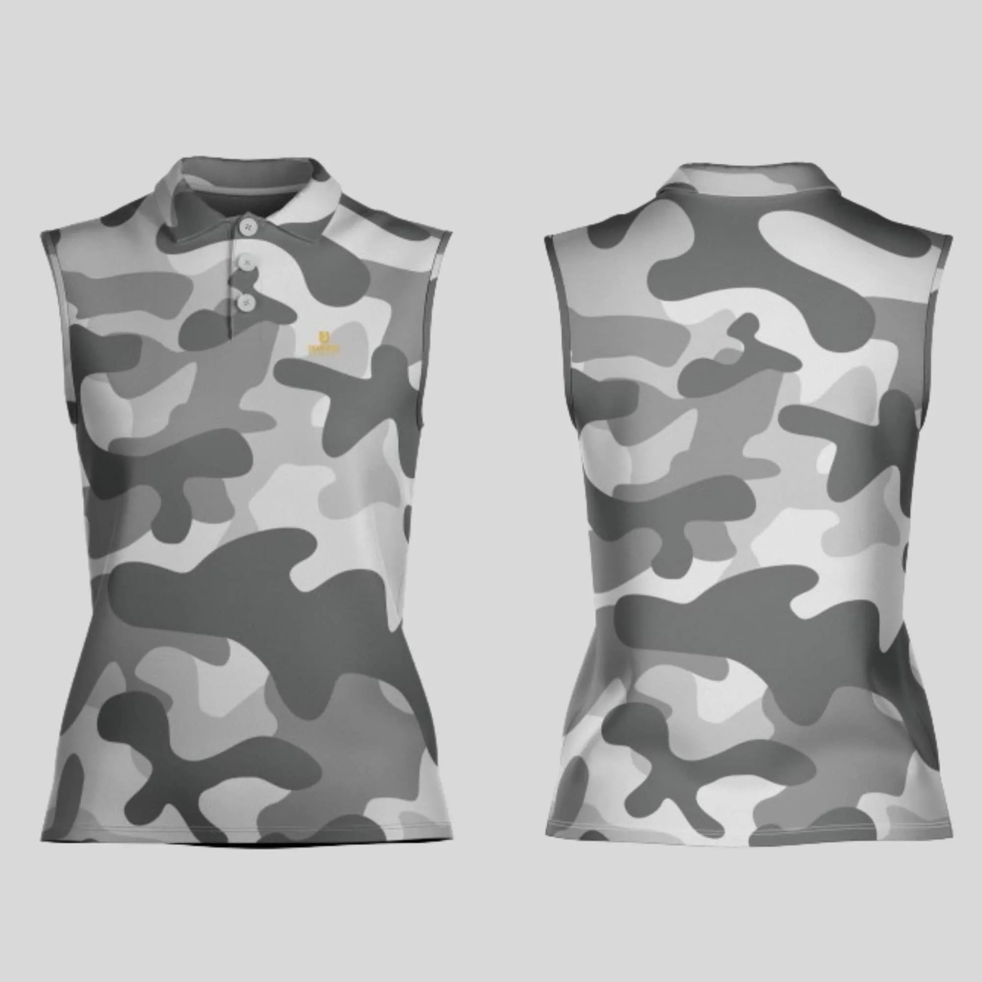 Grey Camo Sleeveless Golf Polo Shirt For Ladies