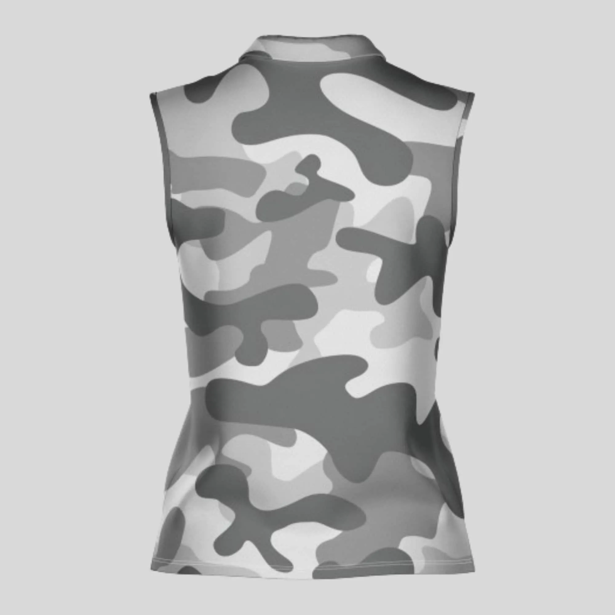 Grey Camo Sleeveless Golf Polo Shirt For Ladies
