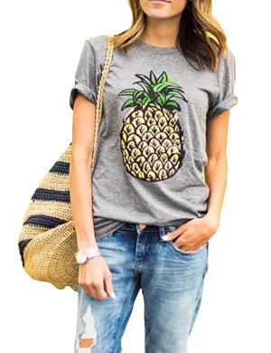 Haola Women's Summer Street Printed Tops Funny Juniors T Shirt Short Sleeve Tees Grey2 L