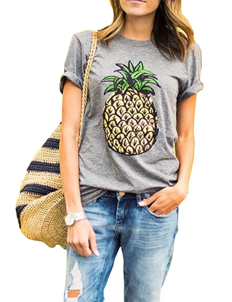 Haola Women's Summer Street Printed Tops Funny Juniors T Shirt Short Sleeve Tees Grey2 L