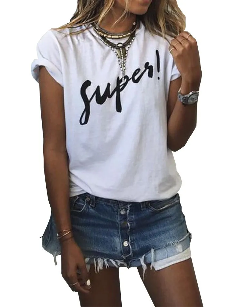 Haola Women's Summer Street Printed Tops Funny Juniors T Shirt Short Sleeve Tees White S