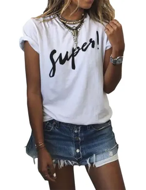 Haola Women's Summer Street Printed Tops Funny Juniors T Shirt Short Sleeve Tees White S