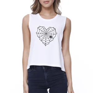 Heart Spider Web Crop Tank- White