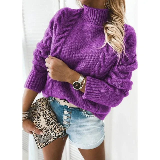 High Neck Long Sleeve Knit Sweater