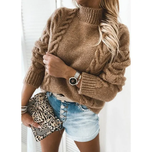 High Neck Long Sleeve Knit Sweater
