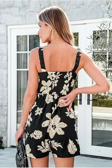 ⏰Hot Sale 49% Off💃Women's Summer Square Neck Sleeveless Loose Casual Short Smocked Romper