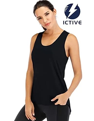 ICTIVE Yoga Tops for Women Loose Fit Workout Tank Tops for Women Backless Sleeveless Keyhole Open Back Muscle Tank Running Tank Tops Workout Tops Racerback Gym Summer Tops Black