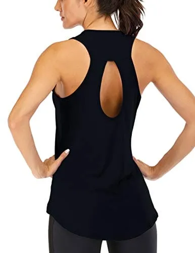 ICTIVE Yoga Tops for Women Loose Fit Workout Tank Tops for Women Backless Sleeveless Keyhole Open Back Muscle Tank Running Tank Tops Workout Tops Racerback Gym Summer Tops Black