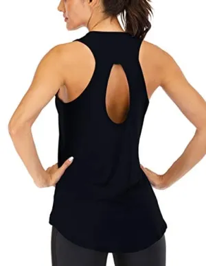 ICTIVE Yoga Tops for Women Loose Fit Workout Tank Tops for Women Backless Sleeveless Keyhole Open Back Muscle Tank Running Tank Tops Workout Tops Racerback Gym Summer Tops Black