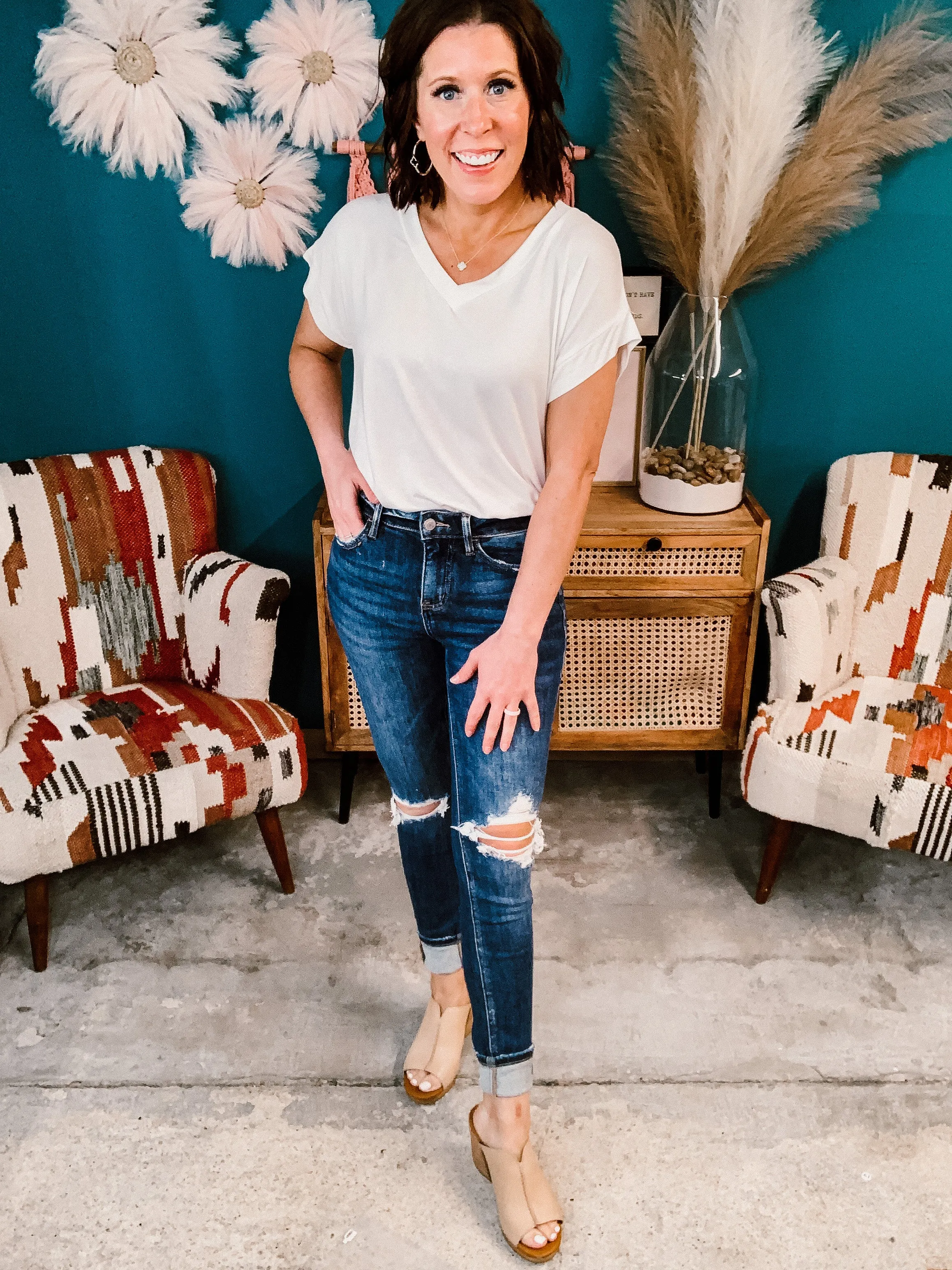 Ivory Bamboo V Neck T-Shirt
