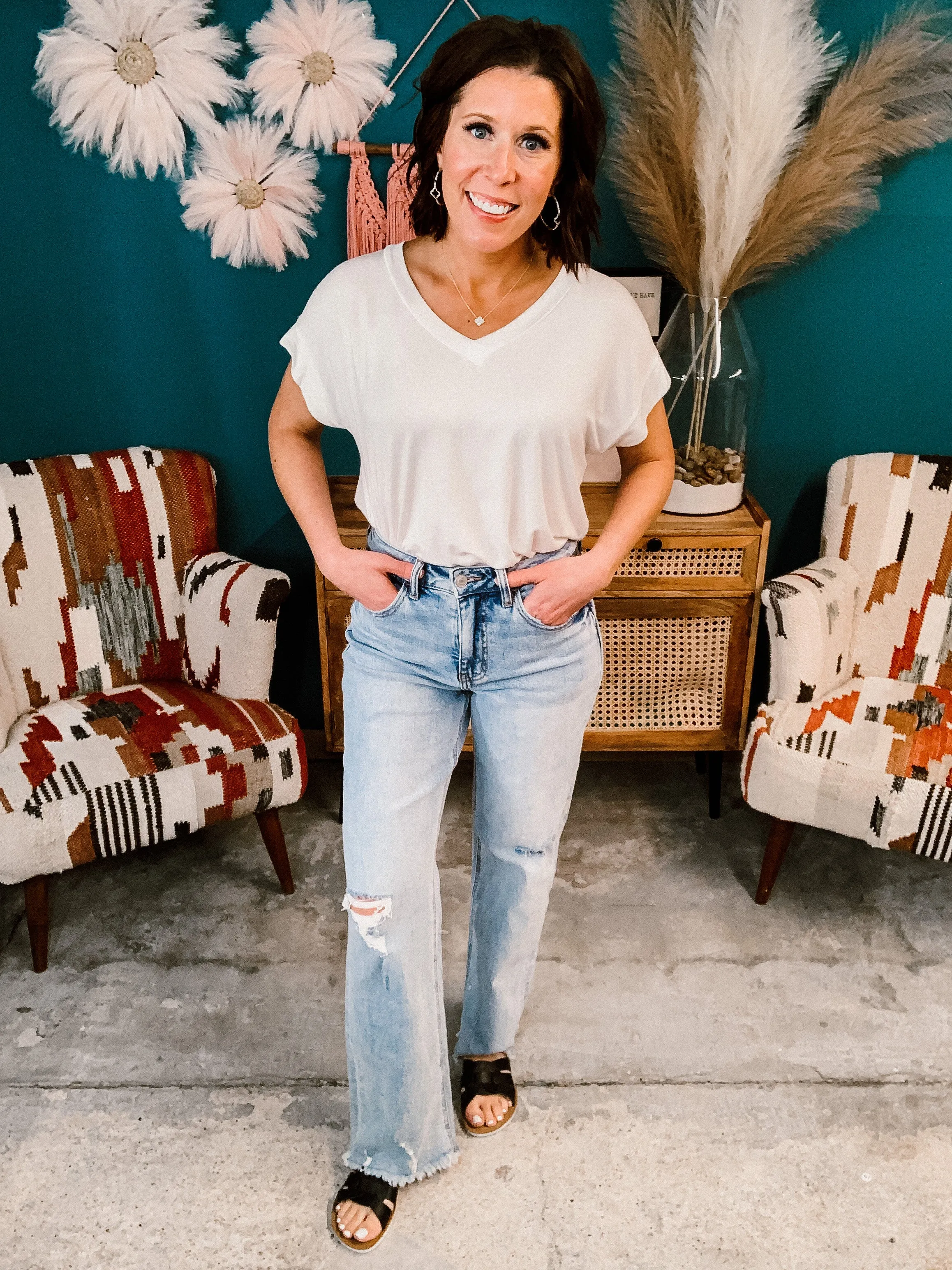 Ivory Bamboo V Neck T-Shirt