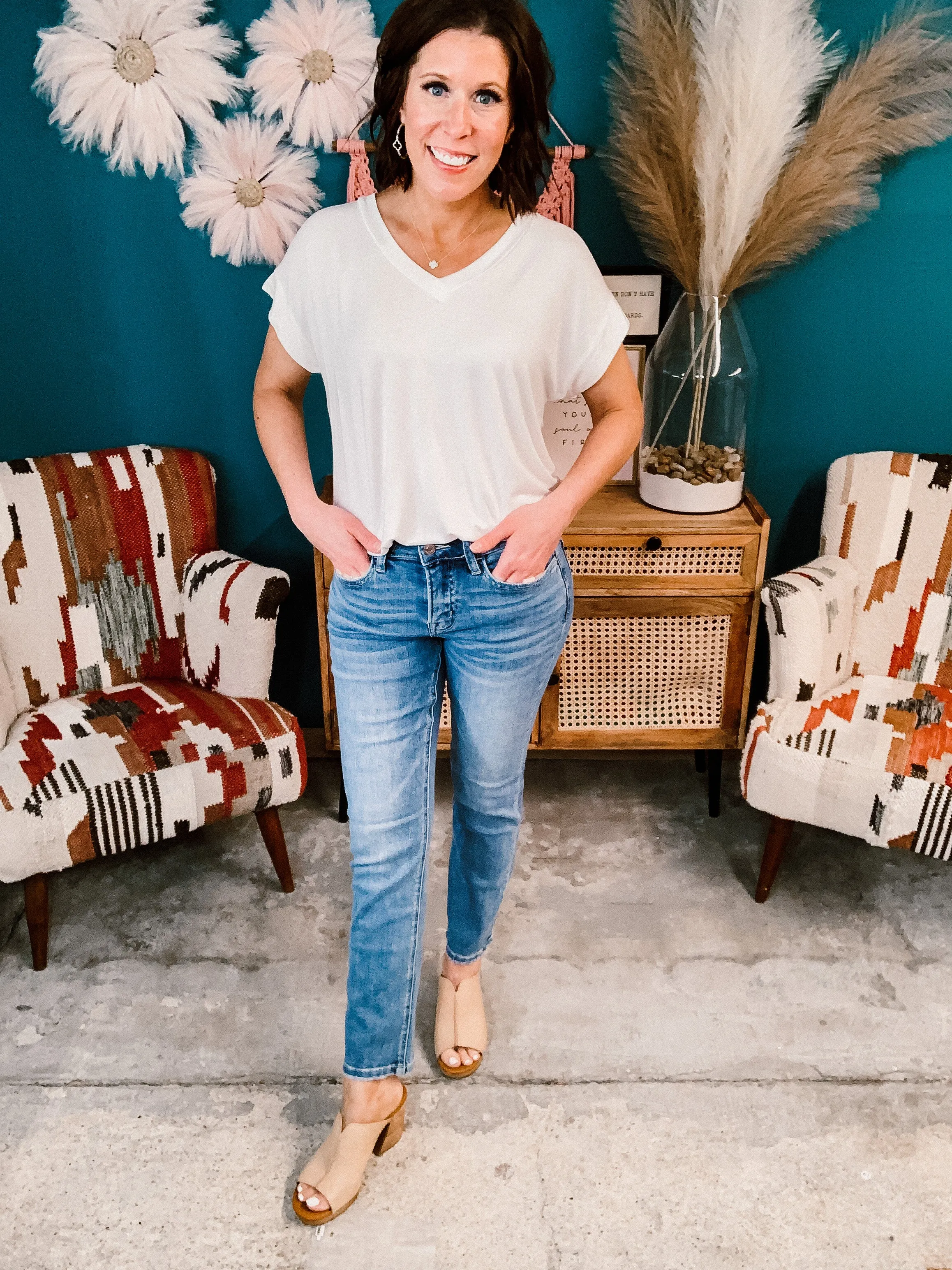 Ivory Bamboo V Neck T-Shirt