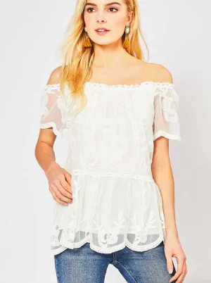 Ivory Lace Scallop Hem Top