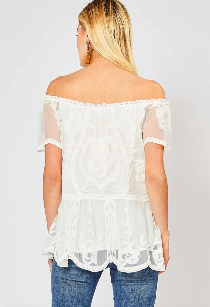 Ivory Lace Scallop Hem Top
