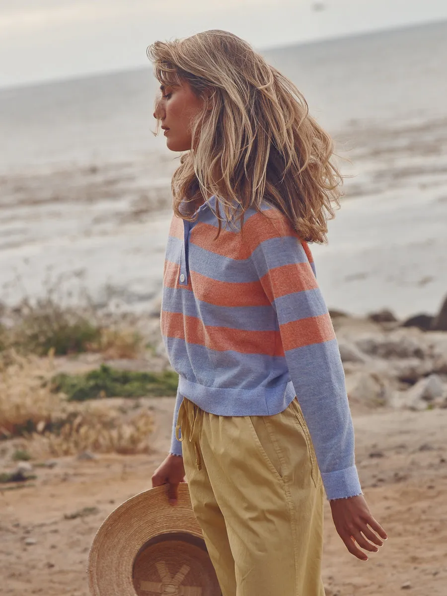 Jasper Polo in Stripe - Crystal/Peach