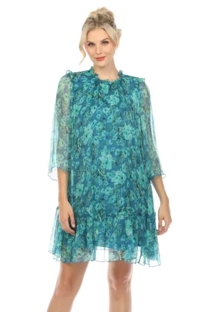 Johnny Was Jade Green Raquel Silk Floral Mini Dress Boho Chic L30023