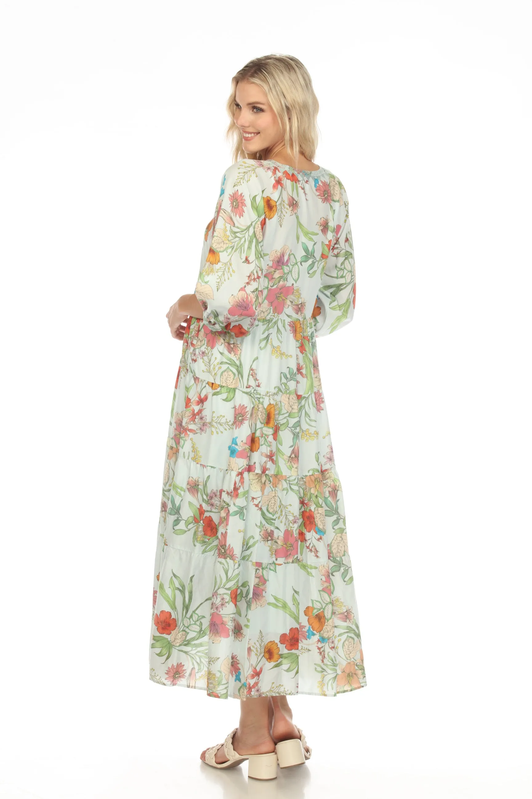 Johnny Was Workshop Liliana Silk Floral Dolman Tiered Maxi Dress Dress Boho Chic W36123