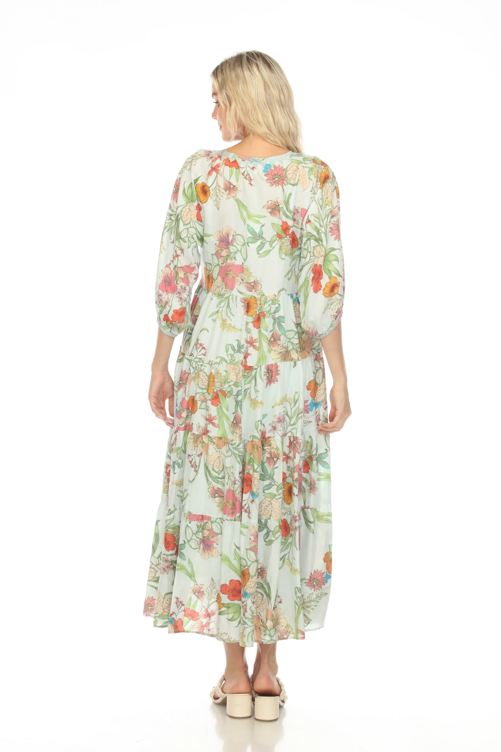 Johnny Was Workshop Liliana Silk Floral Dolman Tiered Maxi Dress Dress Boho Chic W36123