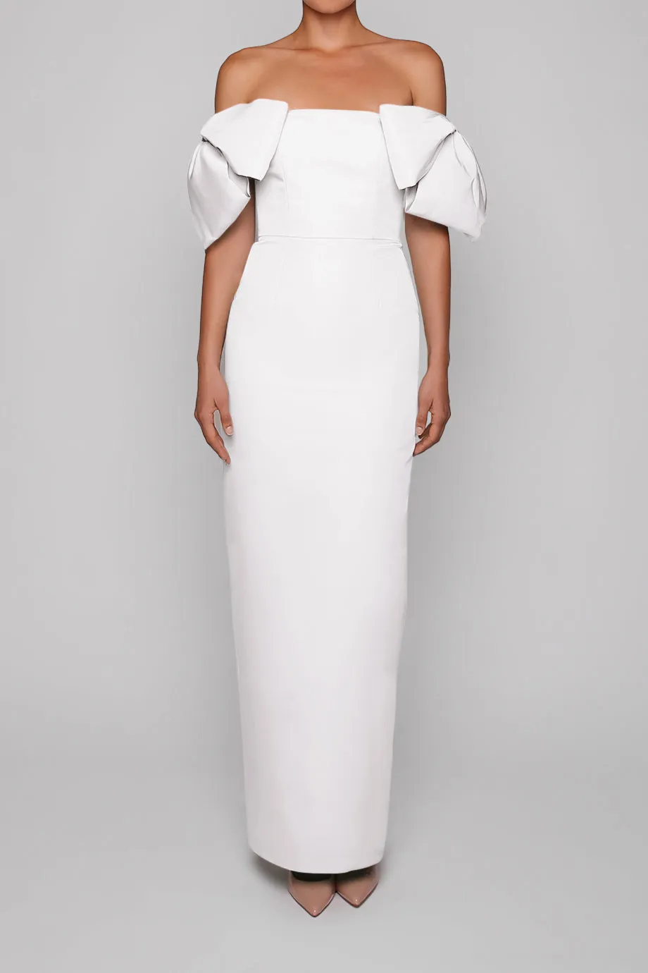 Josephine Silk Faille Column Gown with Detachable Cape