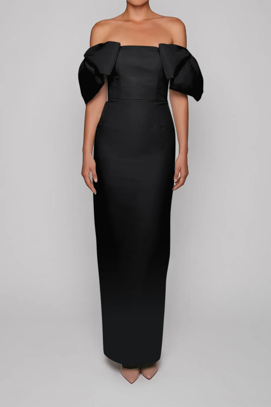 Josephine Silk Faille Column Gown with Detachable Cape