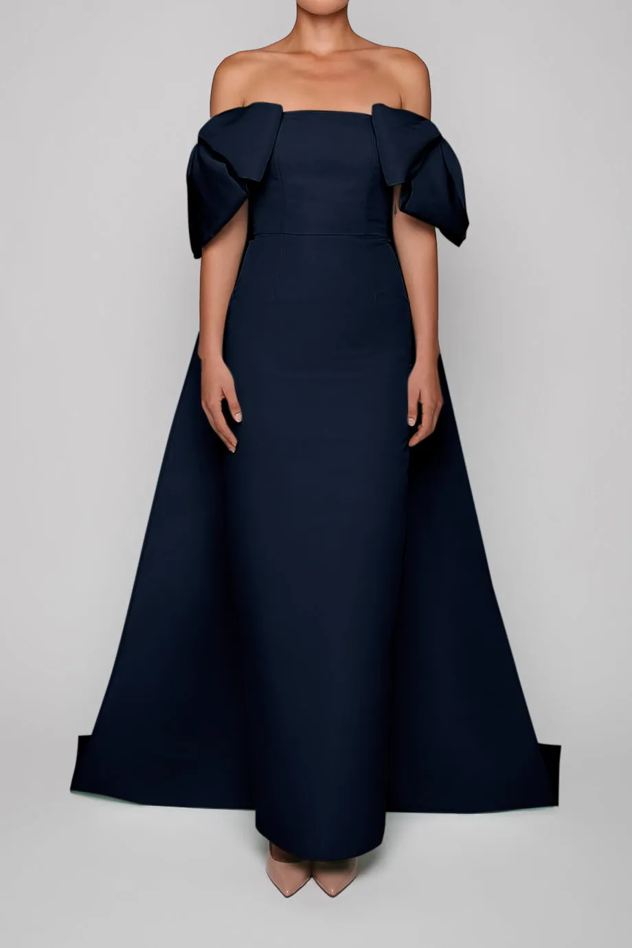 Josephine Silk Faille Column Gown with Detachable Cape