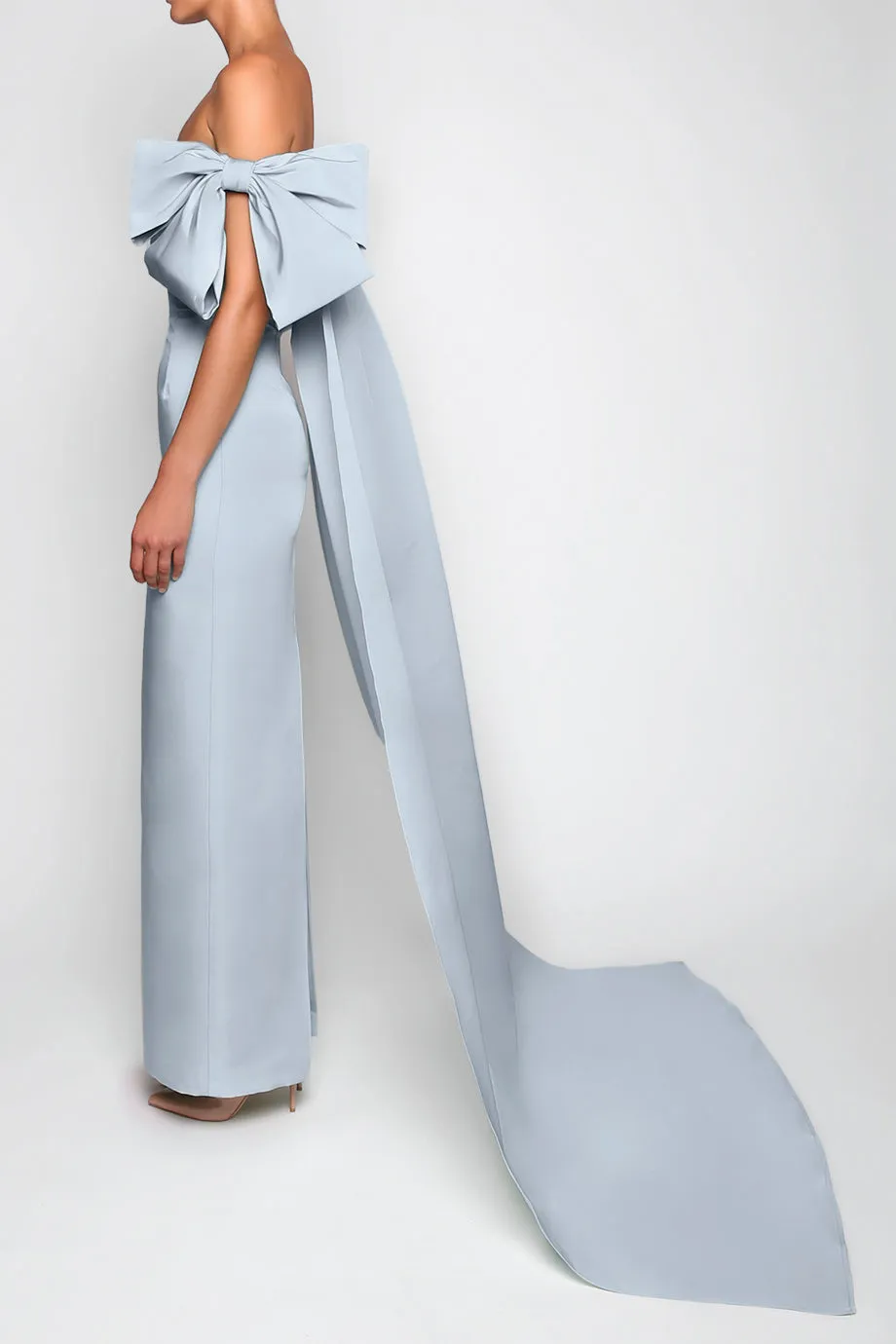 Josephine Silk Faille Column Gown with Detachable Cape