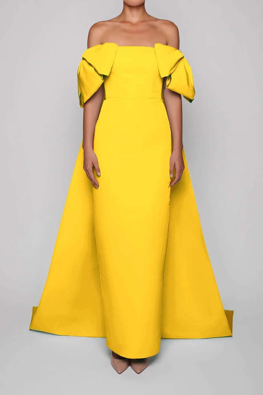 Josephine Silk Faille Column Gown with Detachable Cape