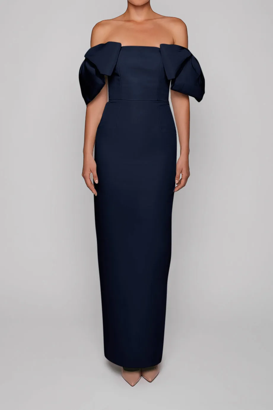 Josephine Silk Faille Column Gown with Detachable Cape