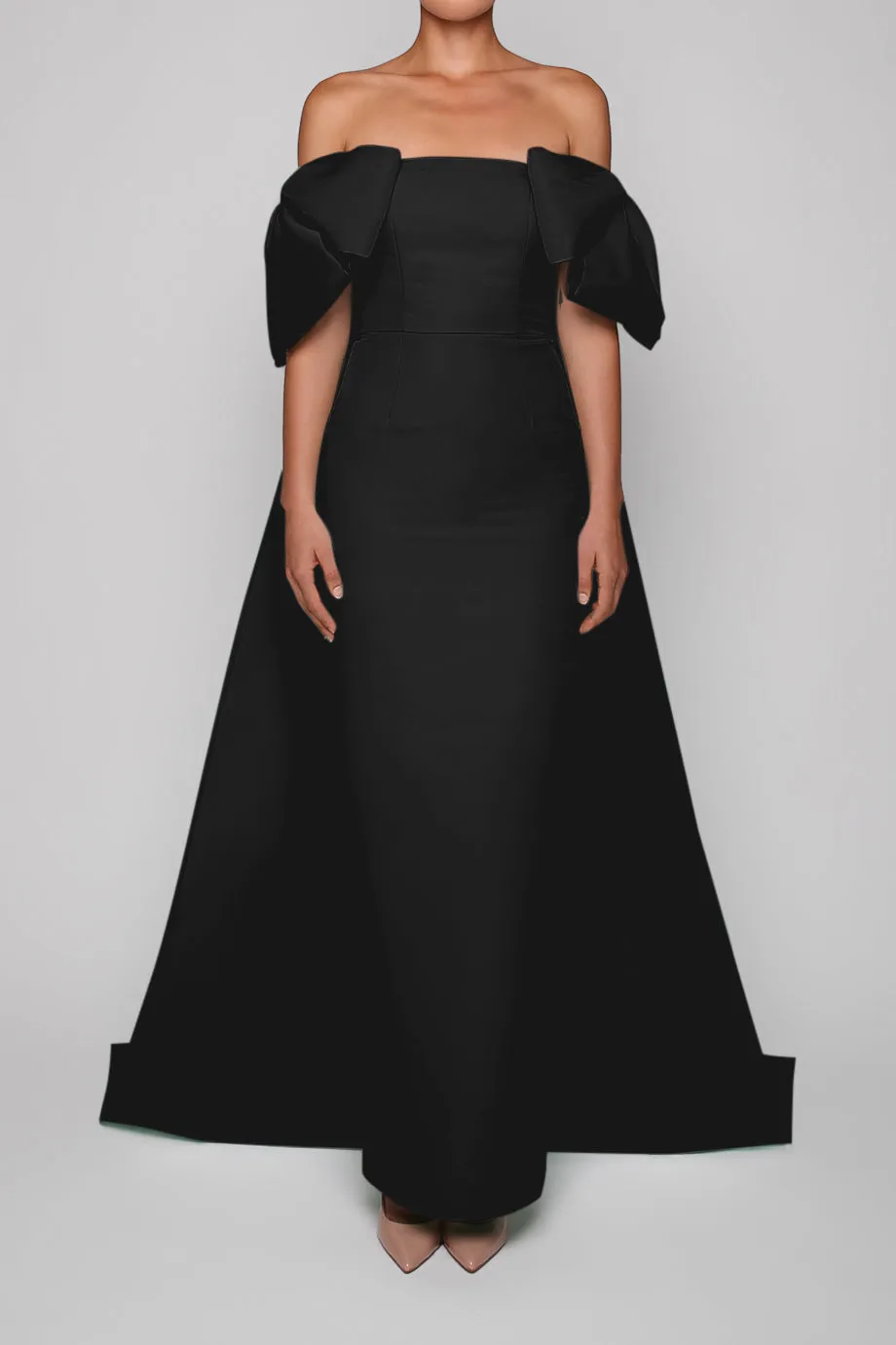 Josephine Silk Faille Column Gown with Detachable Cape