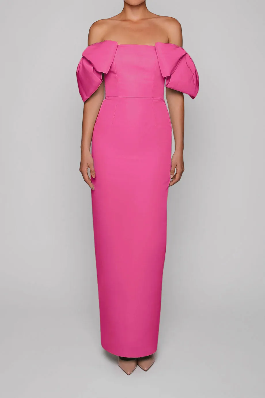 Josephine Silk Faille Column Gown with Detachable Cape