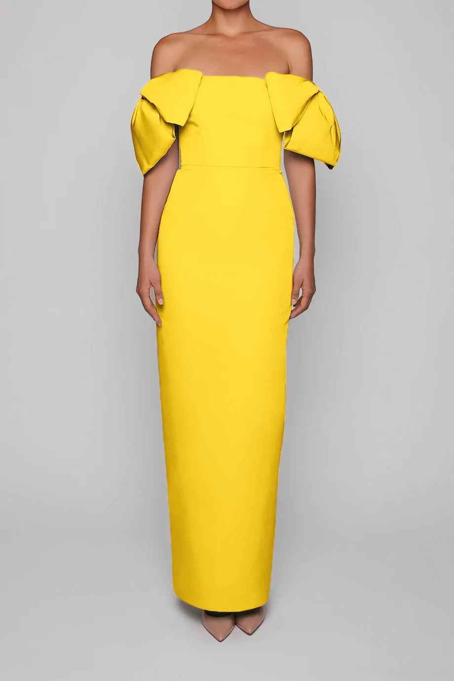Josephine Silk Faille Column Gown with Detachable Cape