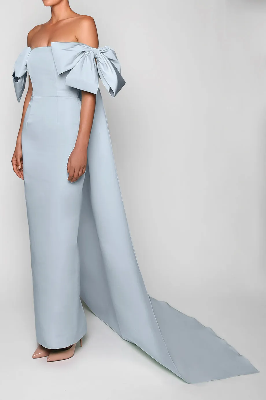 Josephine Silk Faille Column Gown with Detachable Cape