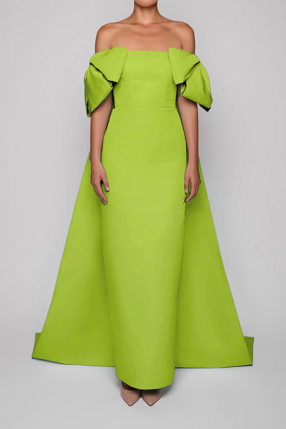Josephine Silk Faille Column Gown with Detachable Cape
