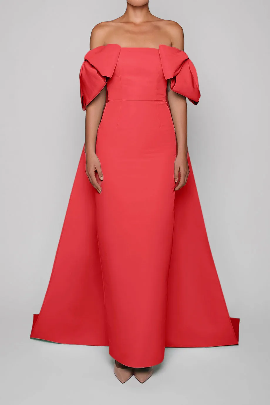 Josephine Silk Faille Column Gown with Detachable Cape