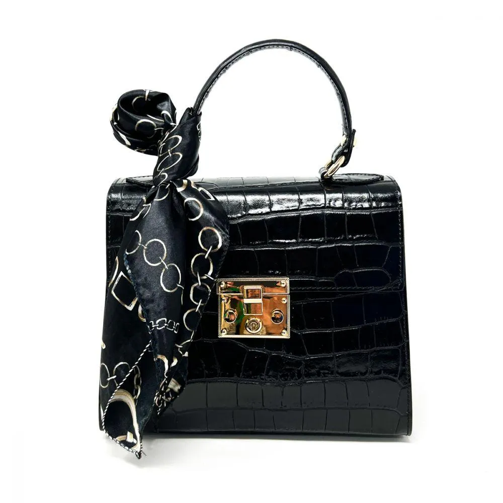 Kevin's Ladies Leather Hand Bag with Silk Scarf
