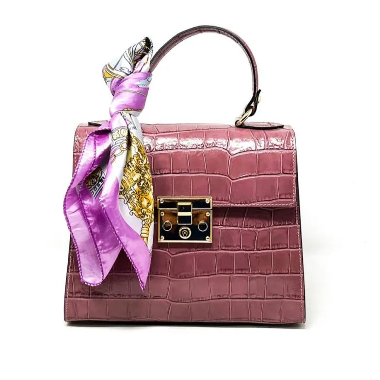 Kevin's Ladies Leather Hand Bag with Silk Scarf