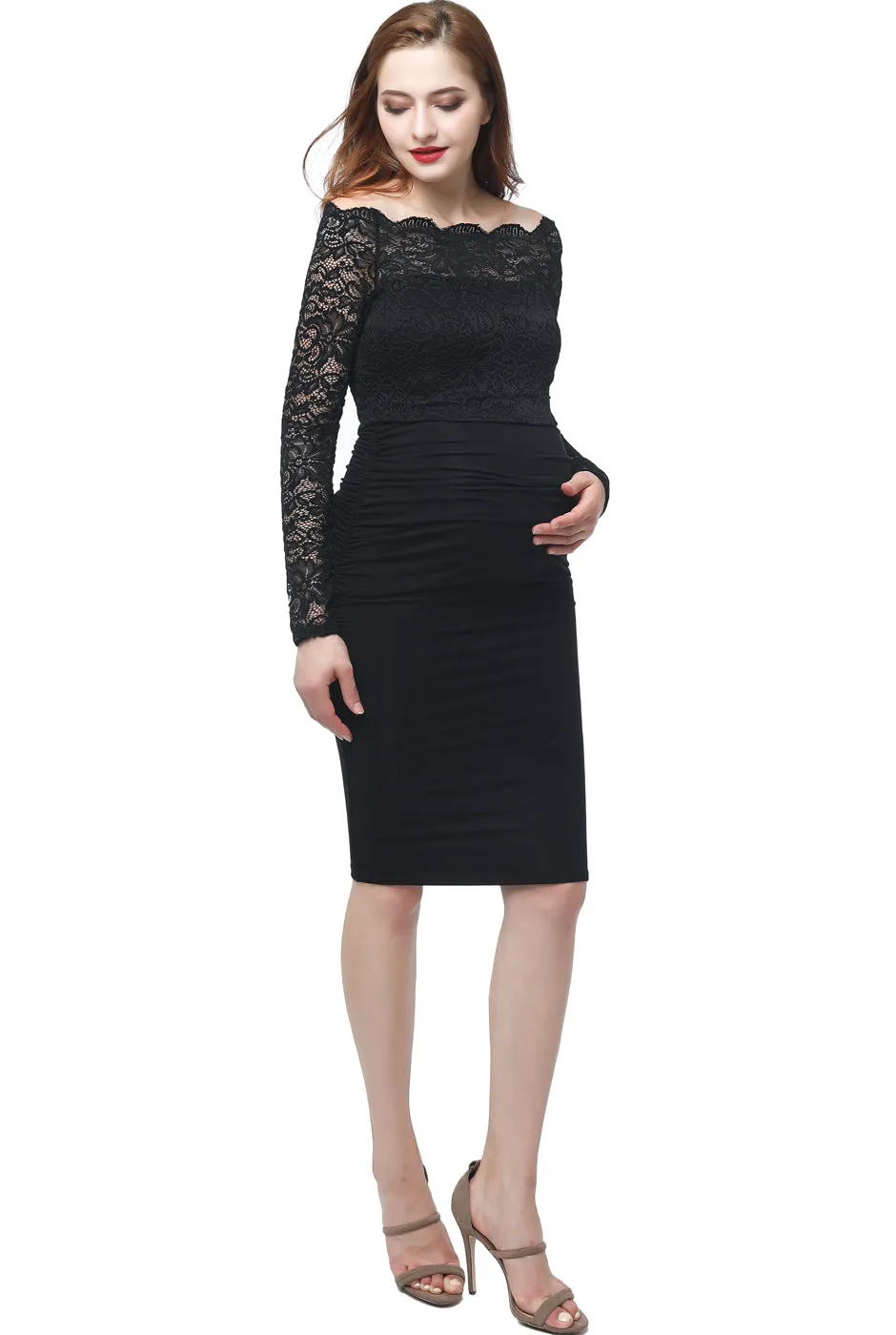 Kimi   Kai Maternity "Hannah" Off-the-Shoulder Midi Dress