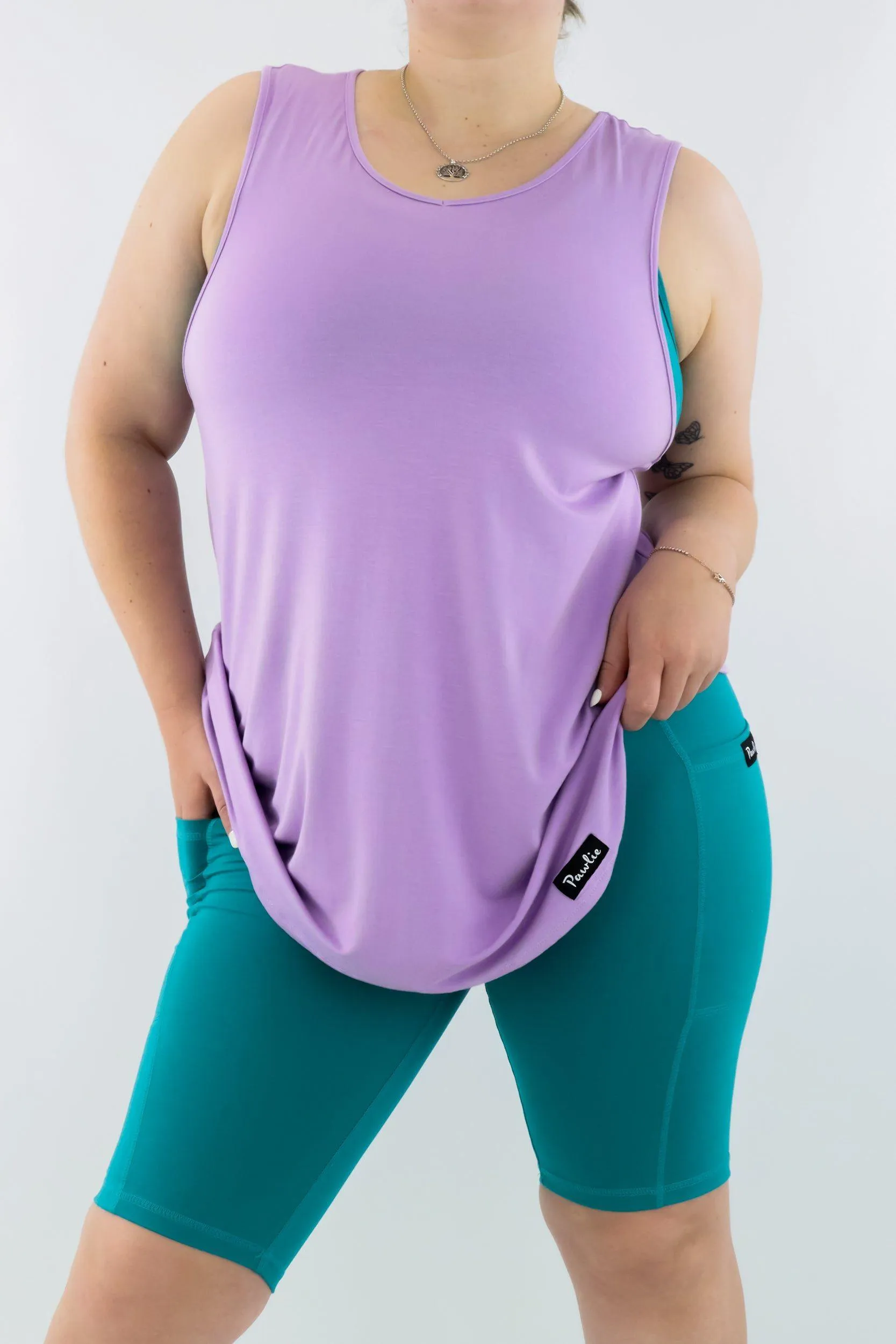 Lavender - Long Tank Top - V-neck - Sleeveless
