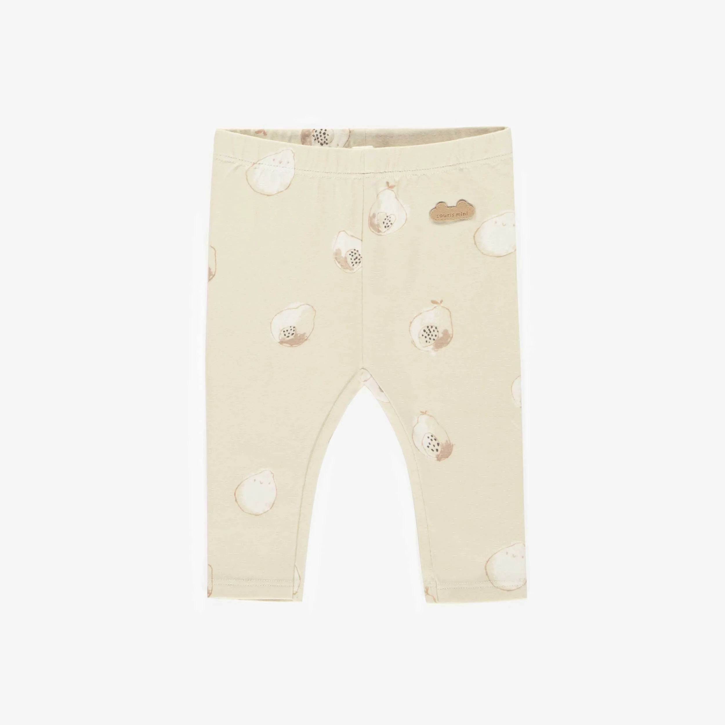 Legging long beige à motifs de papayes en coton biologique, naissance || Papayas patterned beige long legging in organic cotton, newborn