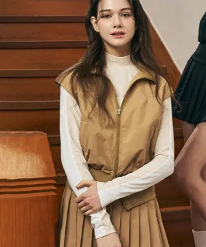 LENUCU Color Combination Mock Neck Inner Tee - Beige / White