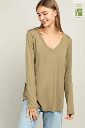 Light Olive Bamboo L/S V Neck
