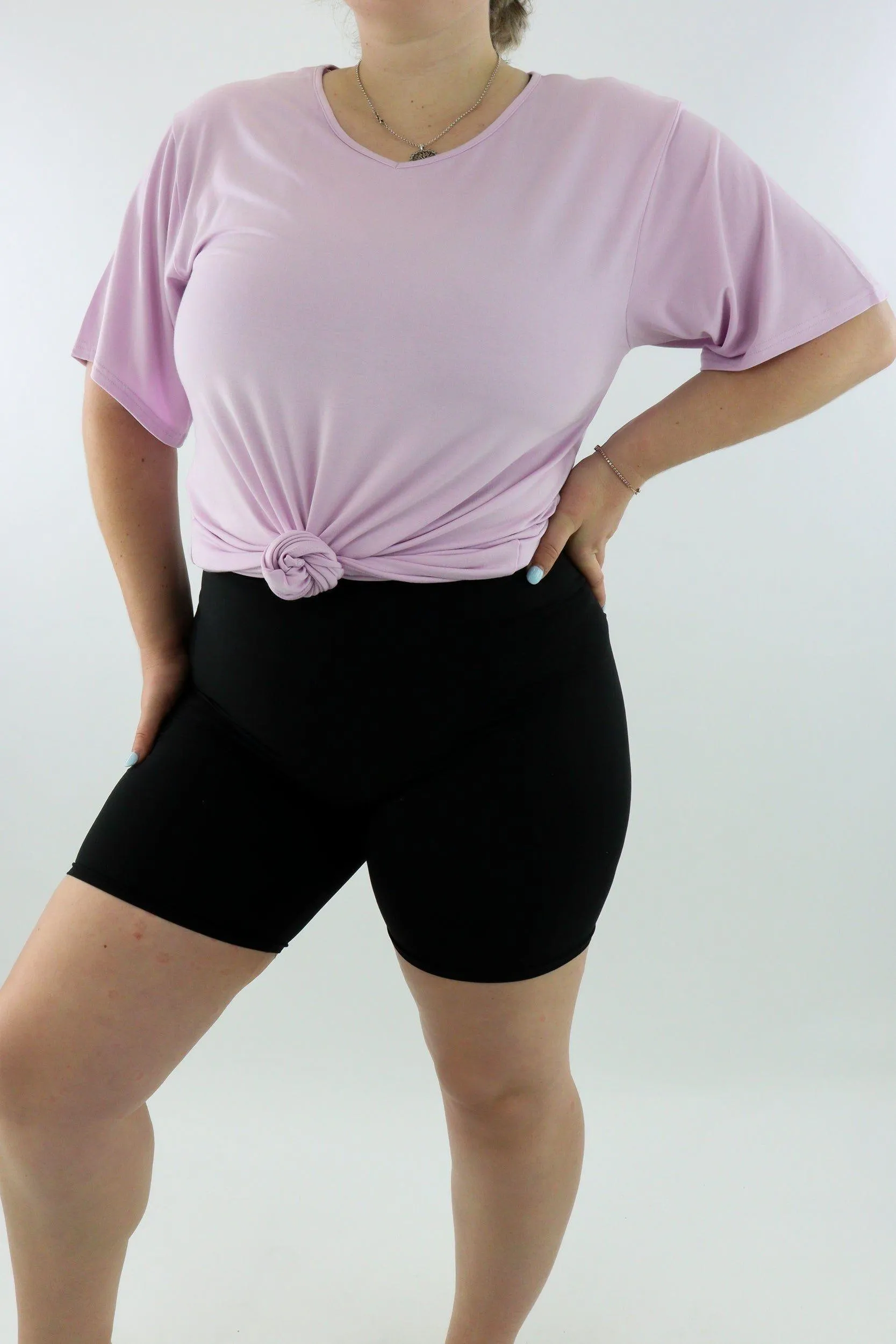 Lilac - T-shirt - V-neck - Long - Wide Sleeve